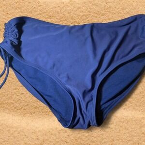 24th & Ocean Womens Royal Blue Side Tie Ruched Bikini Bottoms Size Medium